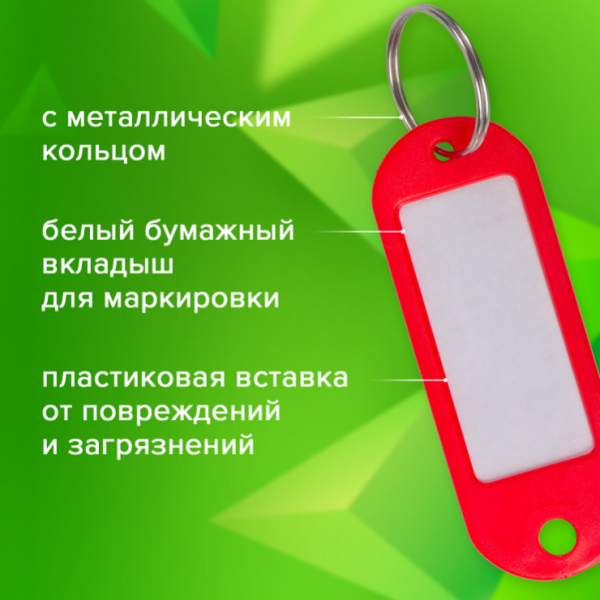 Набор бирок для ключей, 12 шт., МИКС ЦВЕТОВ, длина 58 мм, инфо-окно 35х15 мм, / Бирки